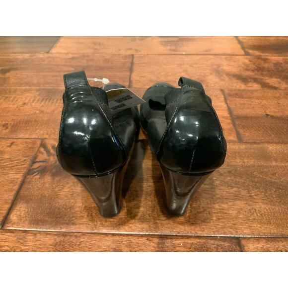 CHANEL Black Leather Block Heels Patent Leather Toe Caps CC, Size 8.5 / 38.5 - Picture 6 of 9